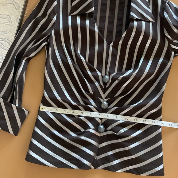 Joseph Ribkoff Brown and White Buttoned Blouse with Notched Collar - Picture 11 of 14